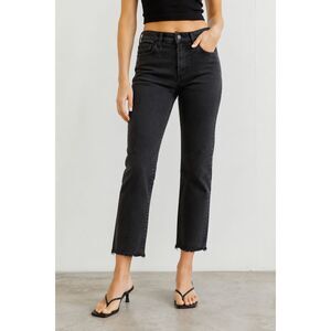 Just Black Denim Jeans Womens 26 Black Cropped Straight Raw Hem Made in USA
